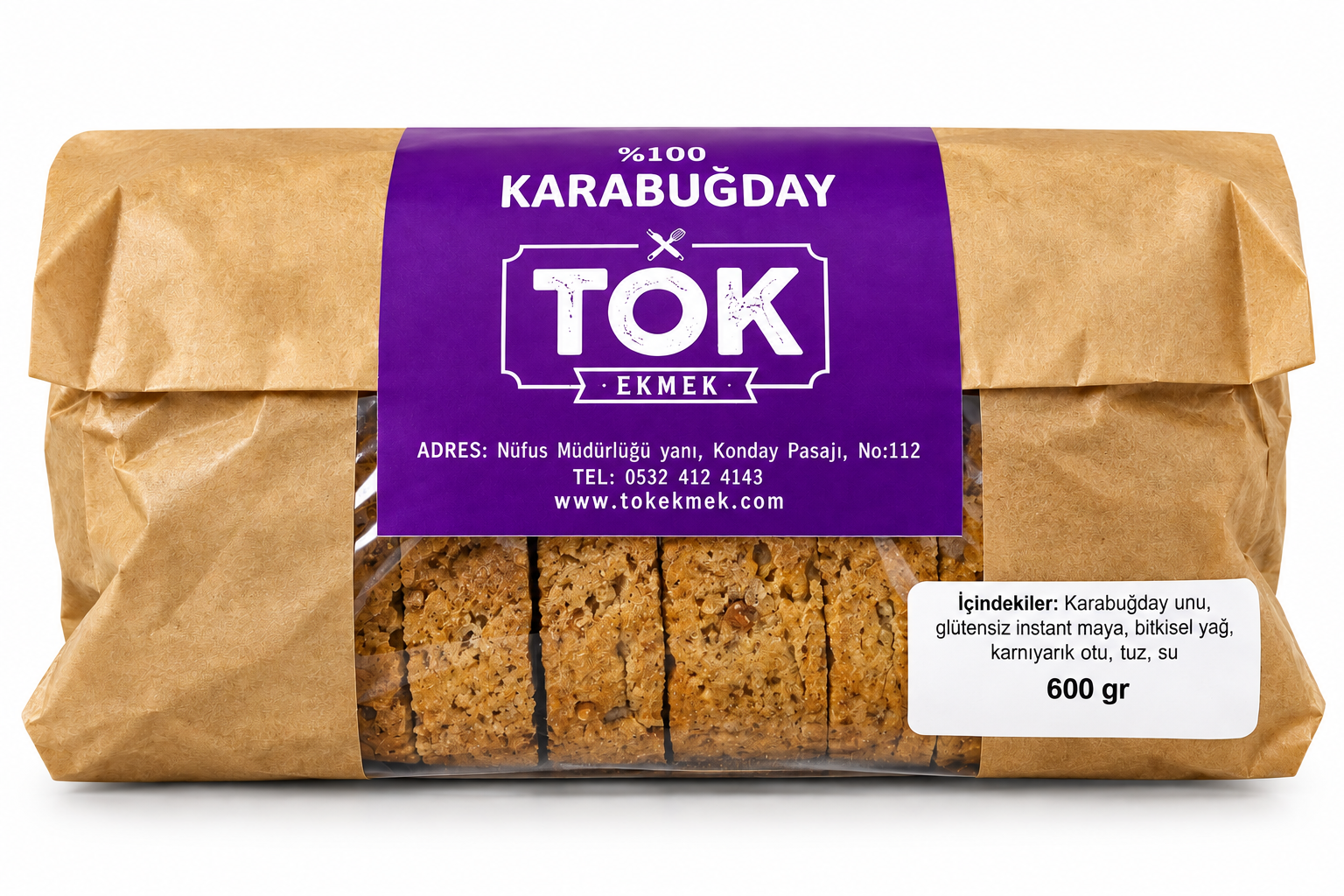 Tok Ekmek Kara Buğday Glutensiz 600 G
