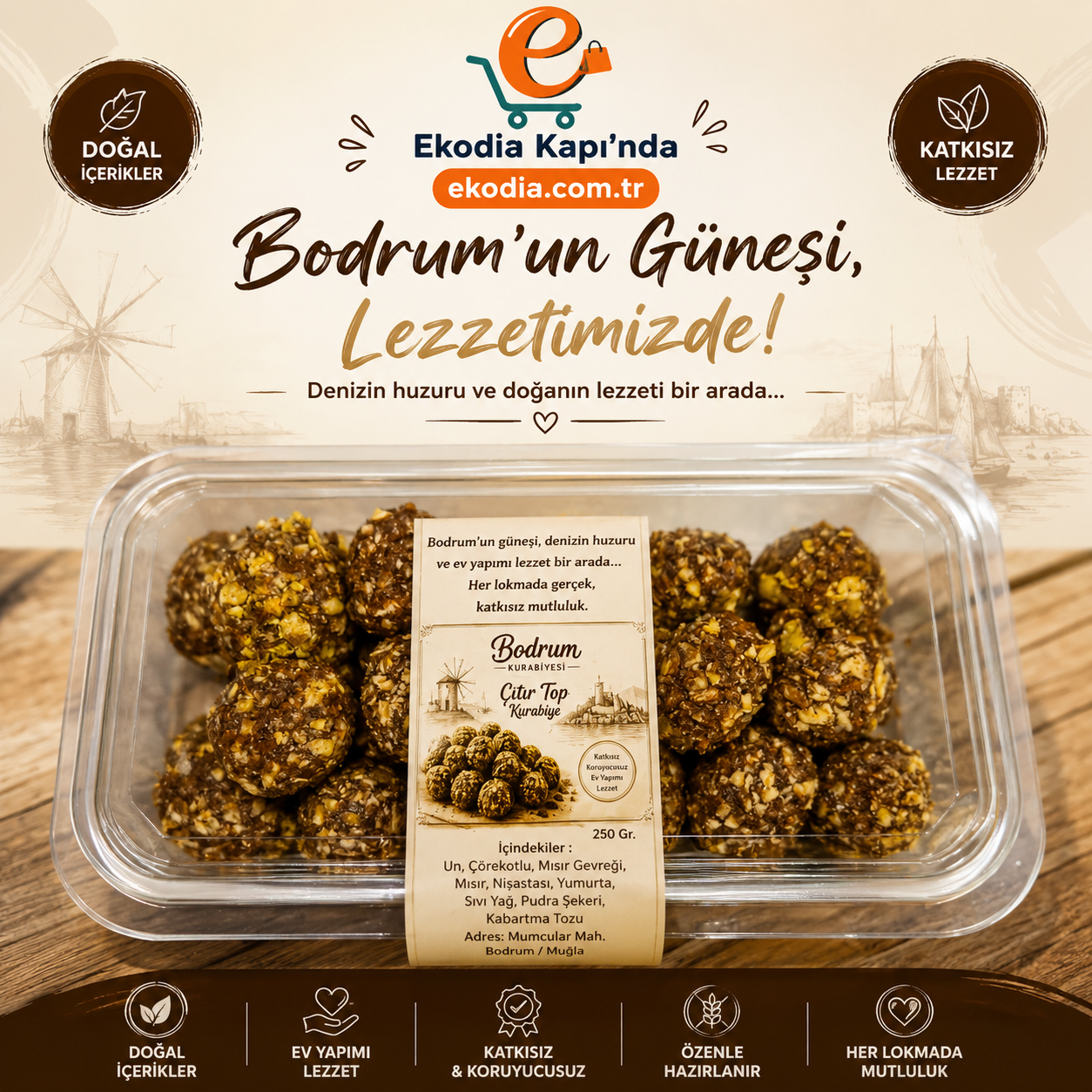 Bodrum Kurabiyesi Fındık Kreması Çıtır Top 200 Gr